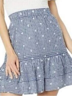 Madewell Navy and White Gingham Mini Skirt with Ruffle Hem